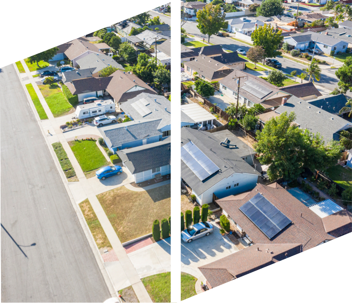 Aerial Neighborhood with Solar Panels